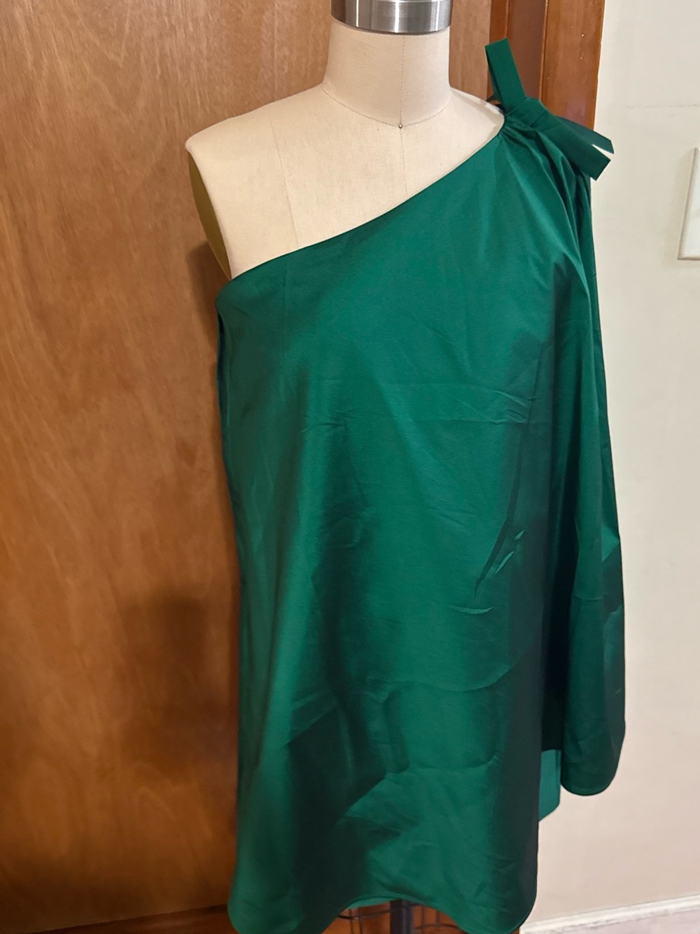 BERNADETTE One-Shoulder Emerald Green Dress with Shoulder Tie